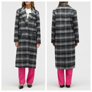 NVLT Plaid Notch Lapel Brushed Woolly Long Coat